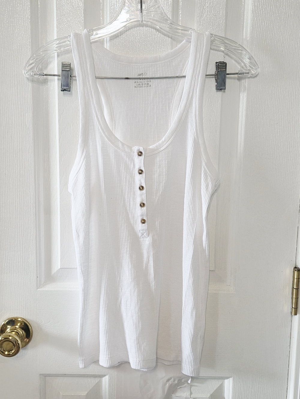 aerie White Ribbed Henley Tank with Button Placket Small
